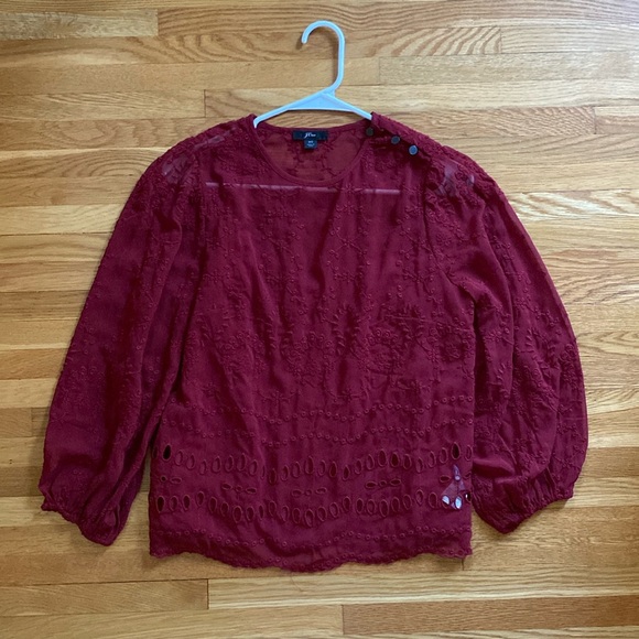 J.Crew peasant lace embroidered blouse - Picture 2 of 7